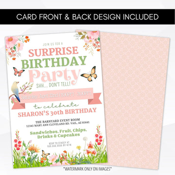 blush pink floral birthday party invite